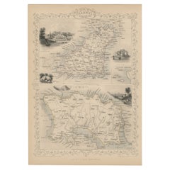Mapa original antiguo de las Islas Anglonormandas, incl. viñetas decorativas, 1851