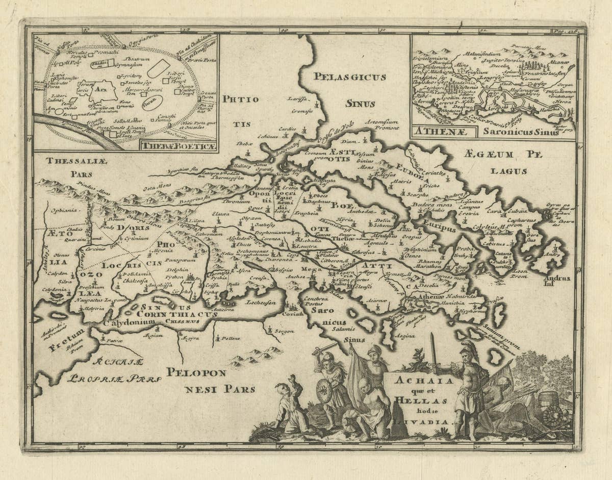 Original Antique Map of the Coast of Part of Greece, with Athens and Thebes