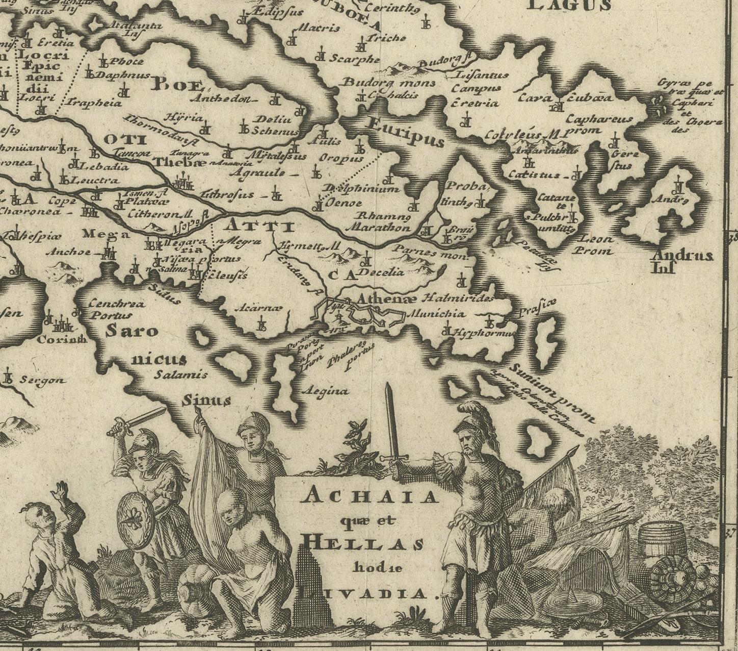 Gravé Carte ancienne d'origine de la côte d'une partie de la Grèce, avec Athènes et Thébes en vente