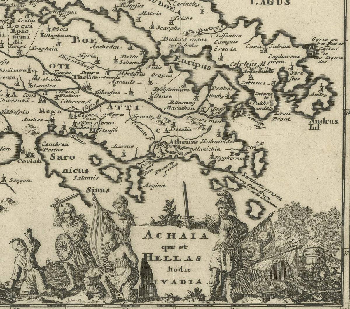 Original Antique Map of the Coast of Part of Greece, with Athens and Thebes
