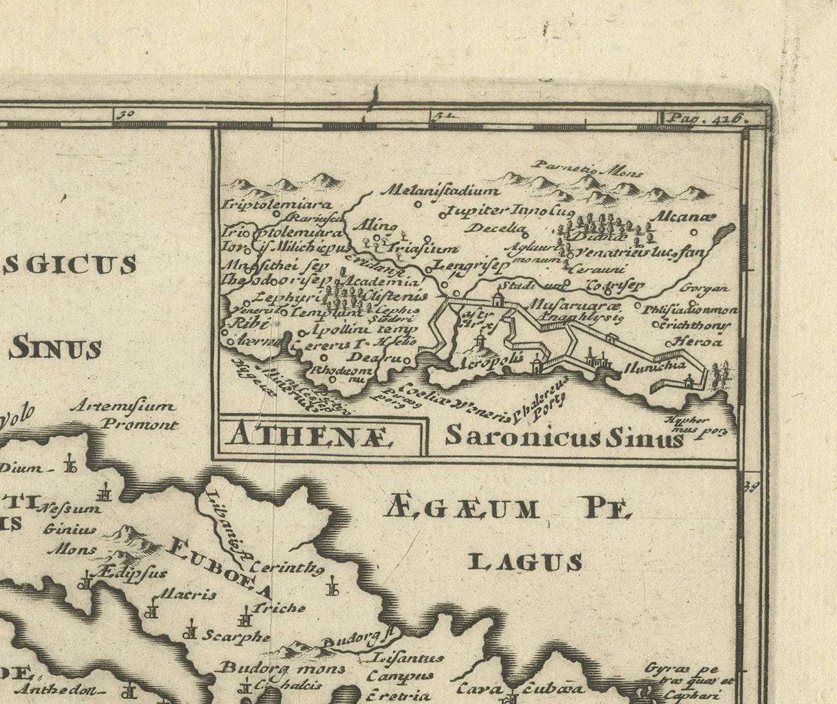 Carte ancienne d'origine de la côte d'une partie de la Grèce, avec Athènes et Thébes Bon état - En vente à Langweer, NL