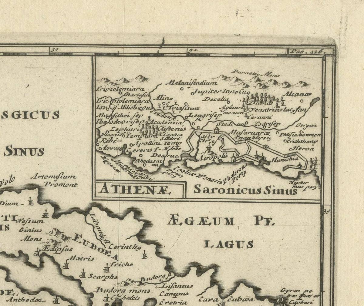 Original Antique Map of the Coast of Part of Greece, with Athens and Thebes