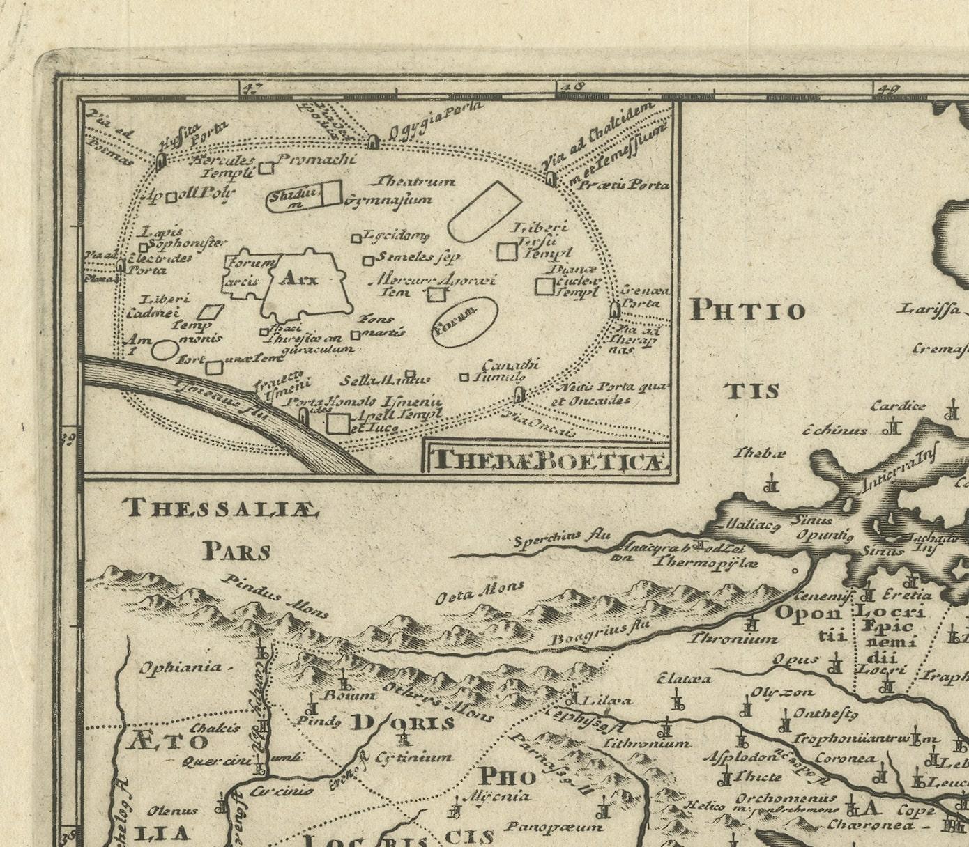XVIIIe siècle Carte ancienne d'origine de la côte d'une partie de la Grèce, avec Athènes et Thébes en vente