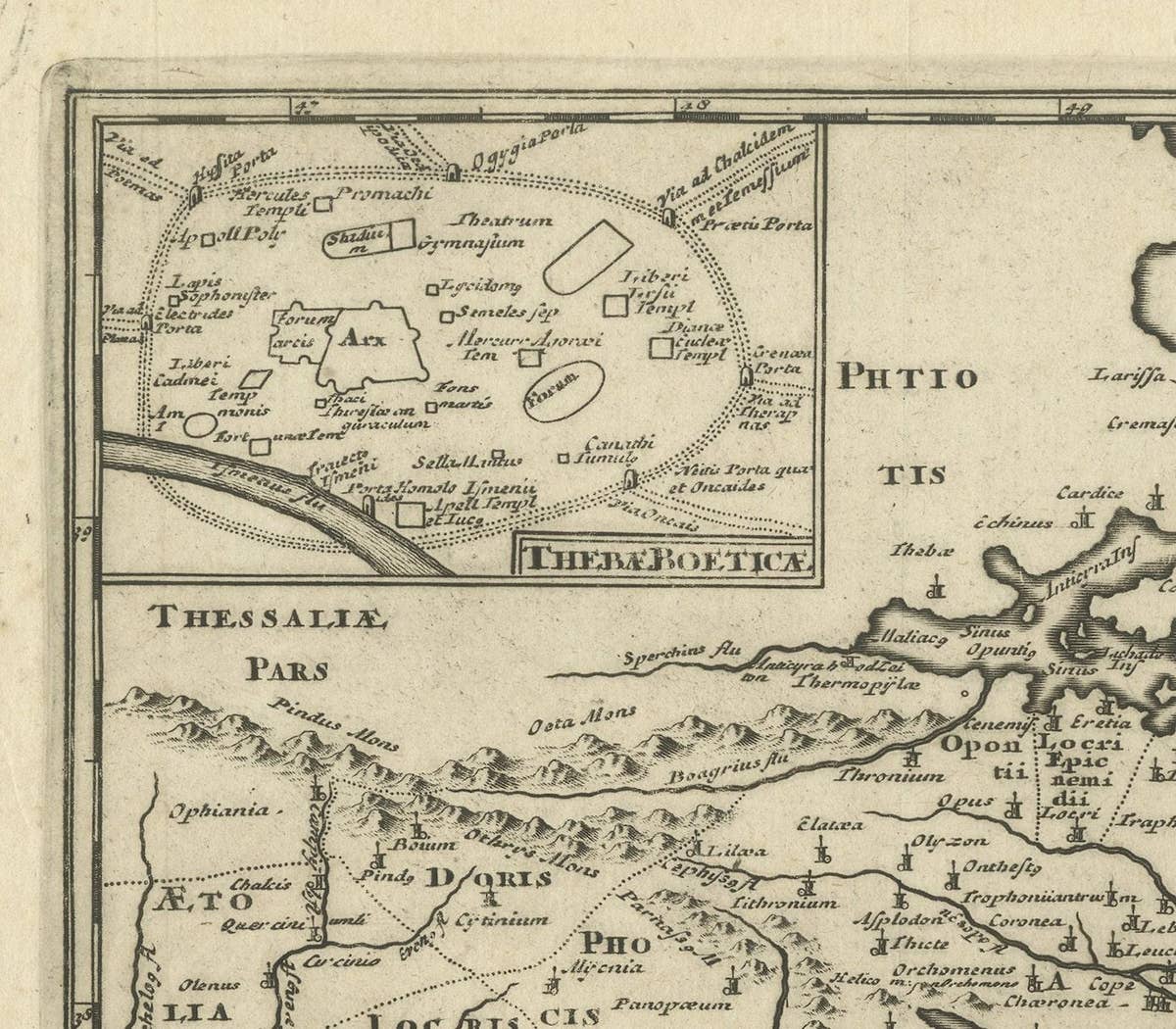 Original Antique Map of the Coast of Part of Greece, with Athens and Thebes