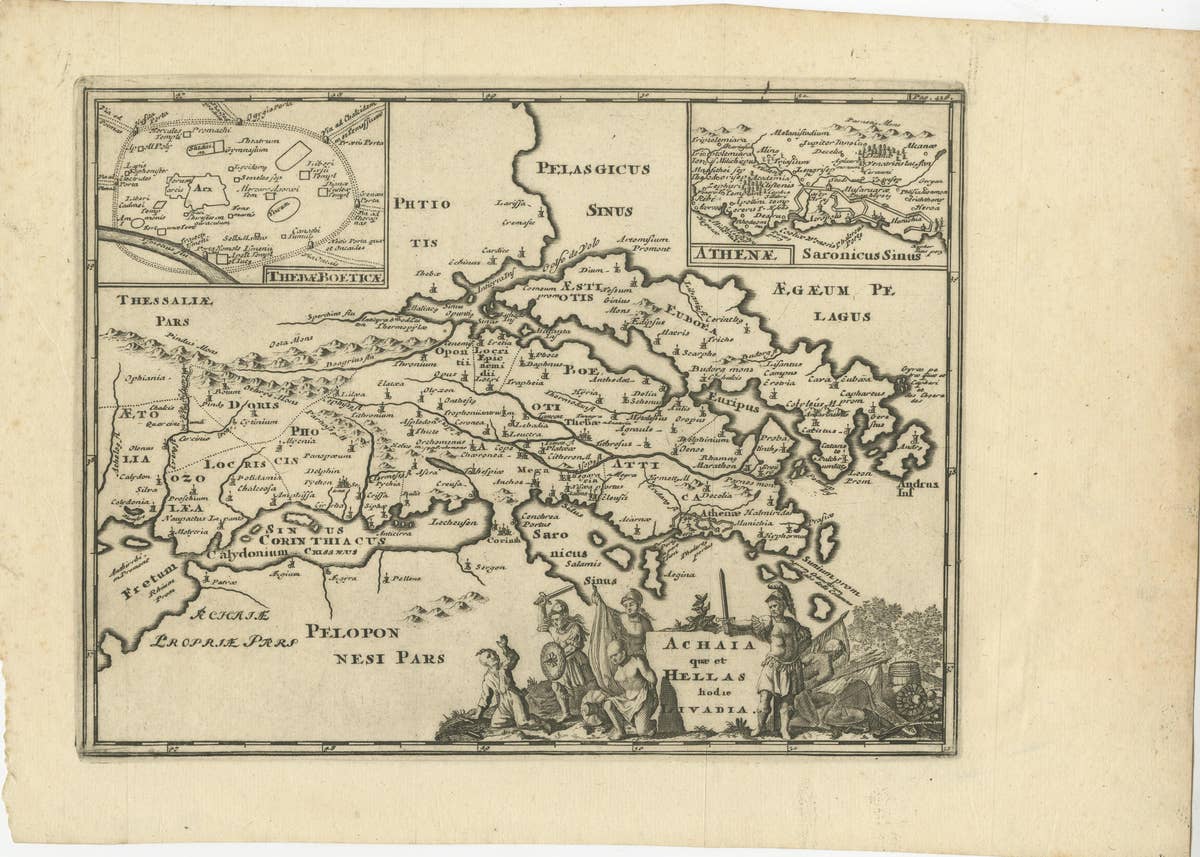 Original Antique Map of the Coast of Part of Greece, with Athens and Thebes