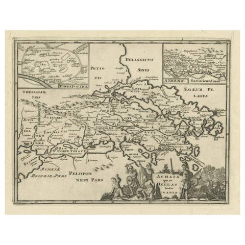 Original Antique Map of the Coast of Part of Greece, with Athens and Thebes