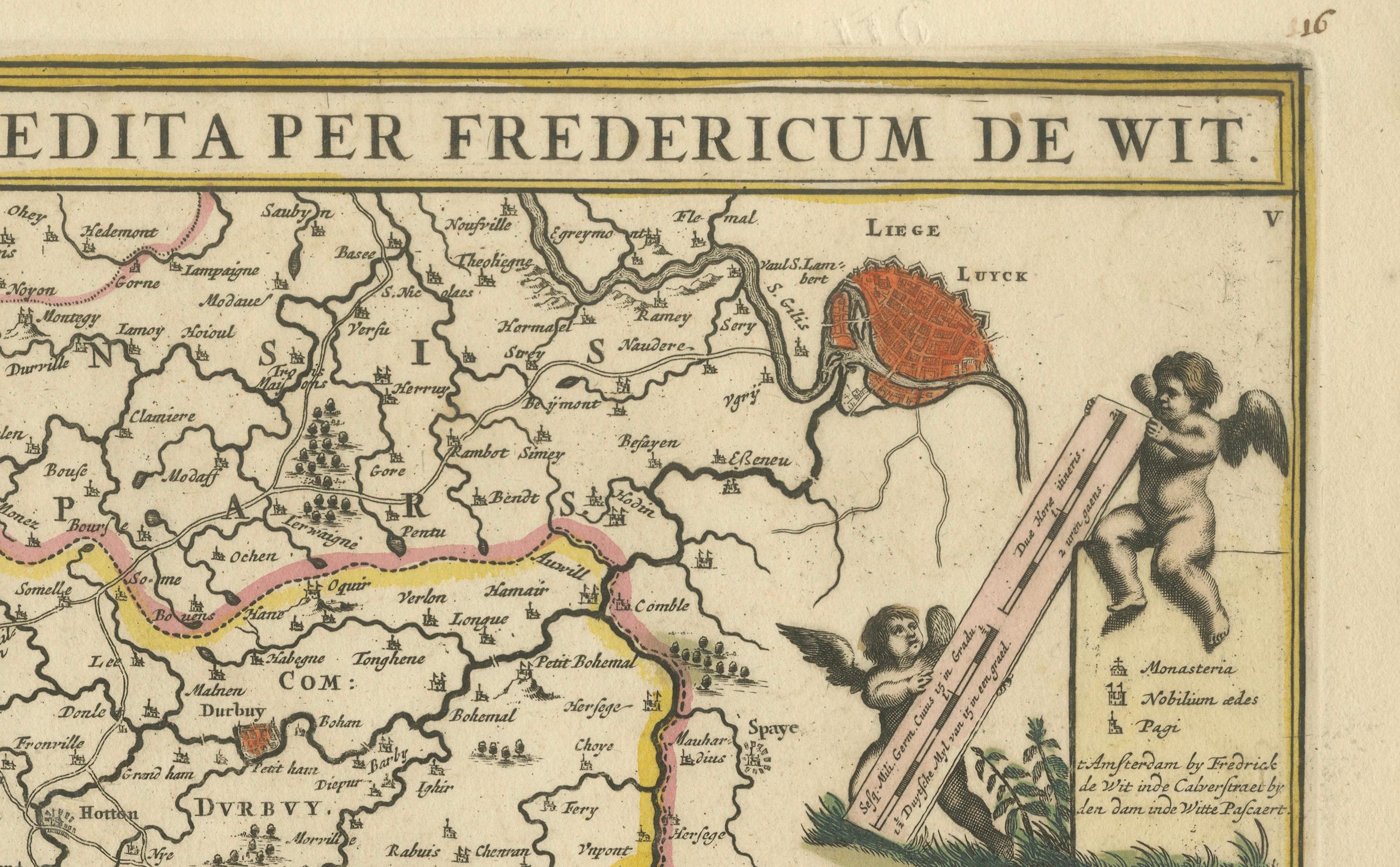 Dutch Original Antique Map of the Duchy of Luxembourg by De Wit, Amsterdam circa 1680 For Sale
