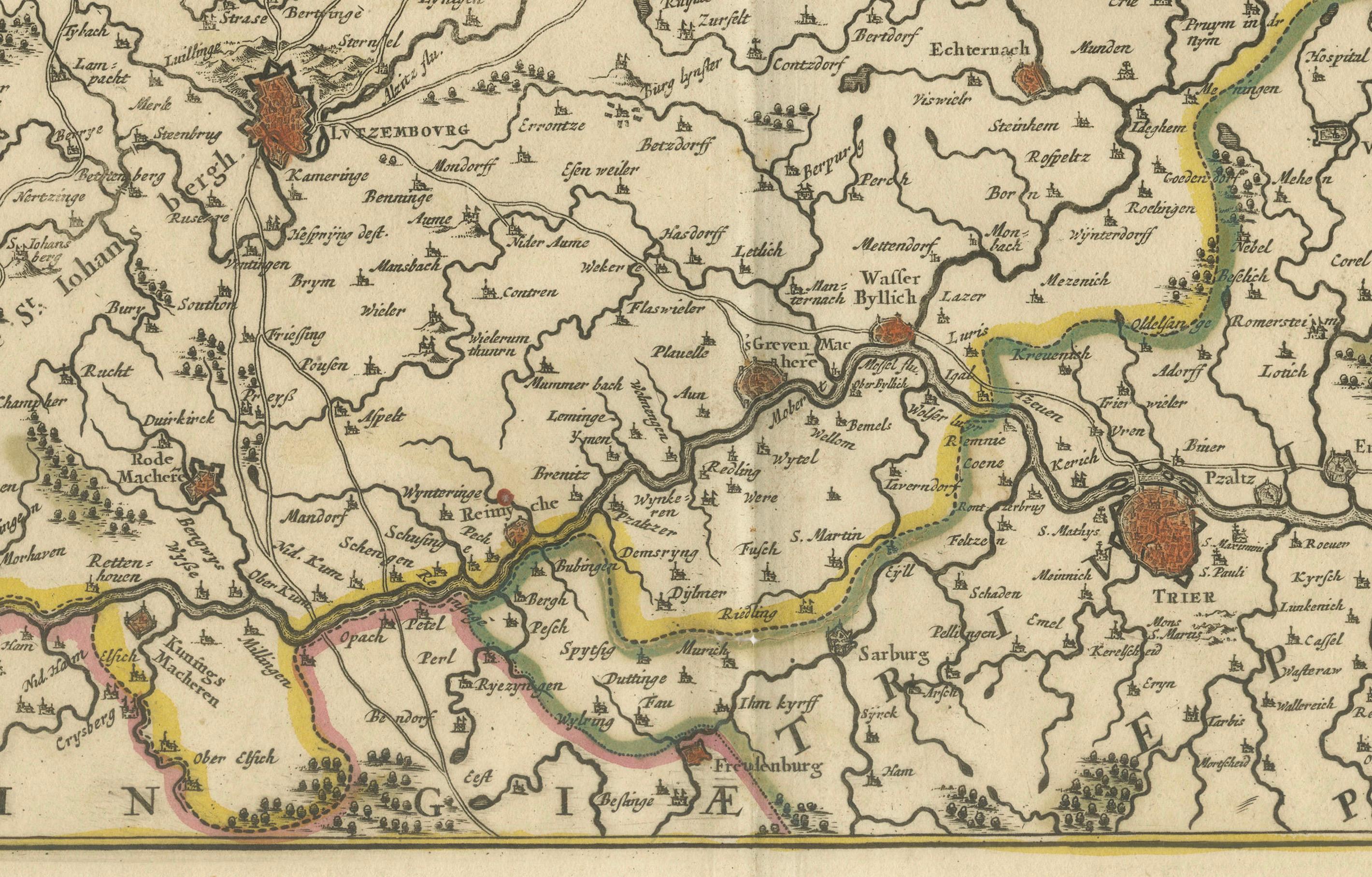 Original Antique Map of the Duchy of Luxembourg by De Wit, Amsterdam circa 1680 For Sale 2