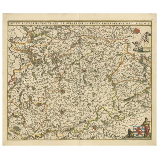 Original Antique Map of the Duchy of Luxembourg by De Wit, Amsterdam circa 1680