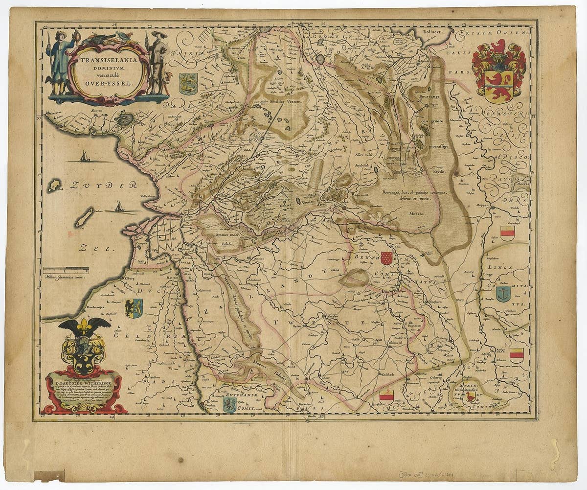 Original Antique Map of the Dutch Provinces of Overijssel and Drenthe, 1635
