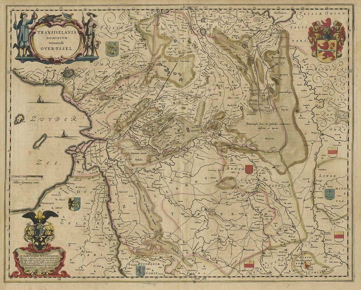 Original Antique Map of the Dutch Provinces of Overijssel and Drenthe, 1635