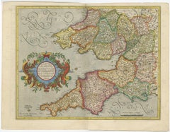 Original Antique Map of the English counties Cornwall, Devon, Dorset, etc, 1633