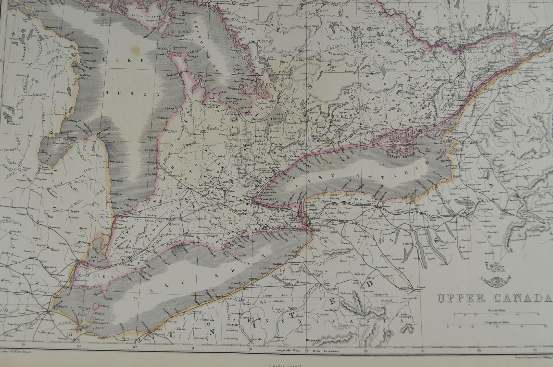 Other Original Antique Map of the Great Lakes, Canada by T. Ettling, 1861