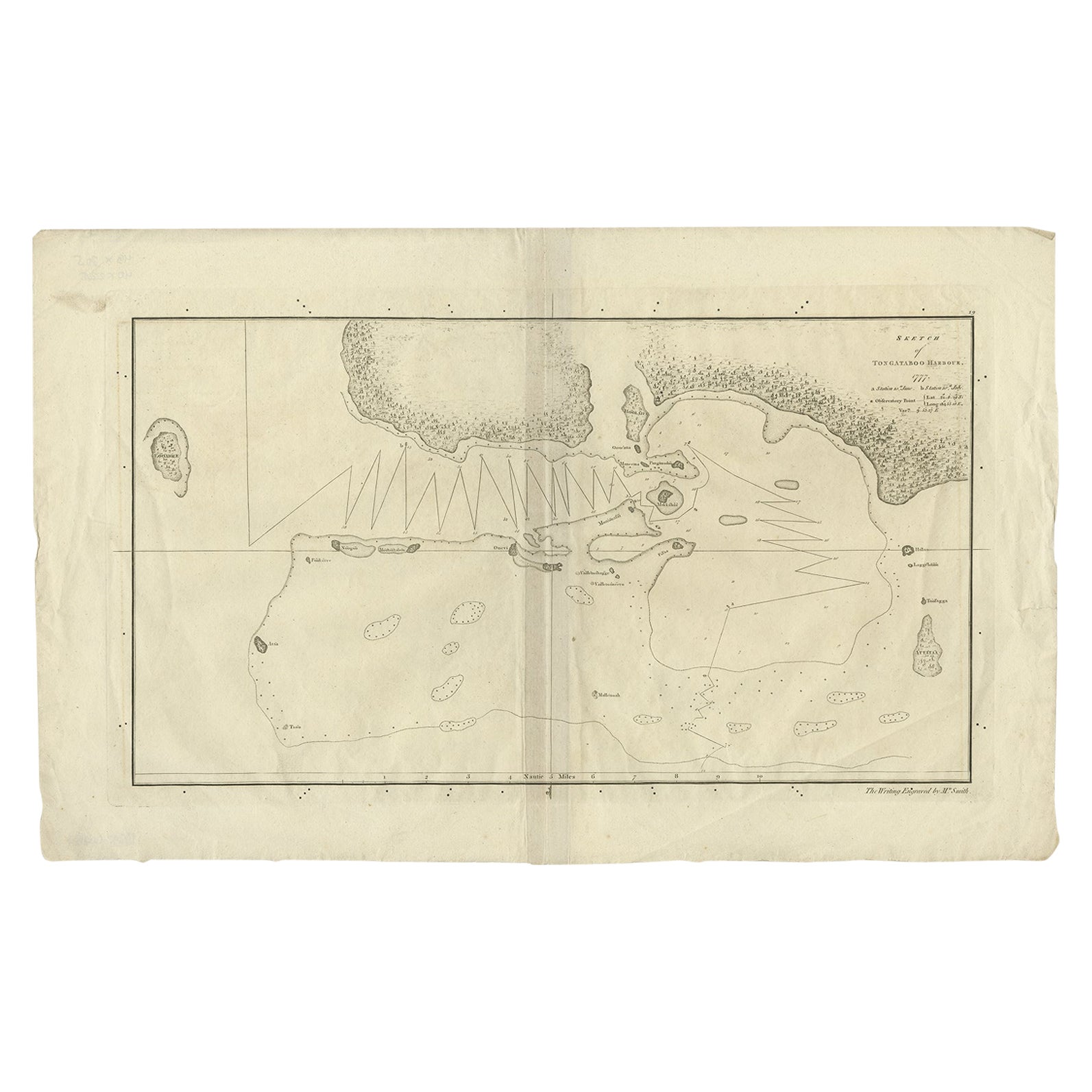 Originale antike Karte des Hafens von Tongatabu von Cook, 1784