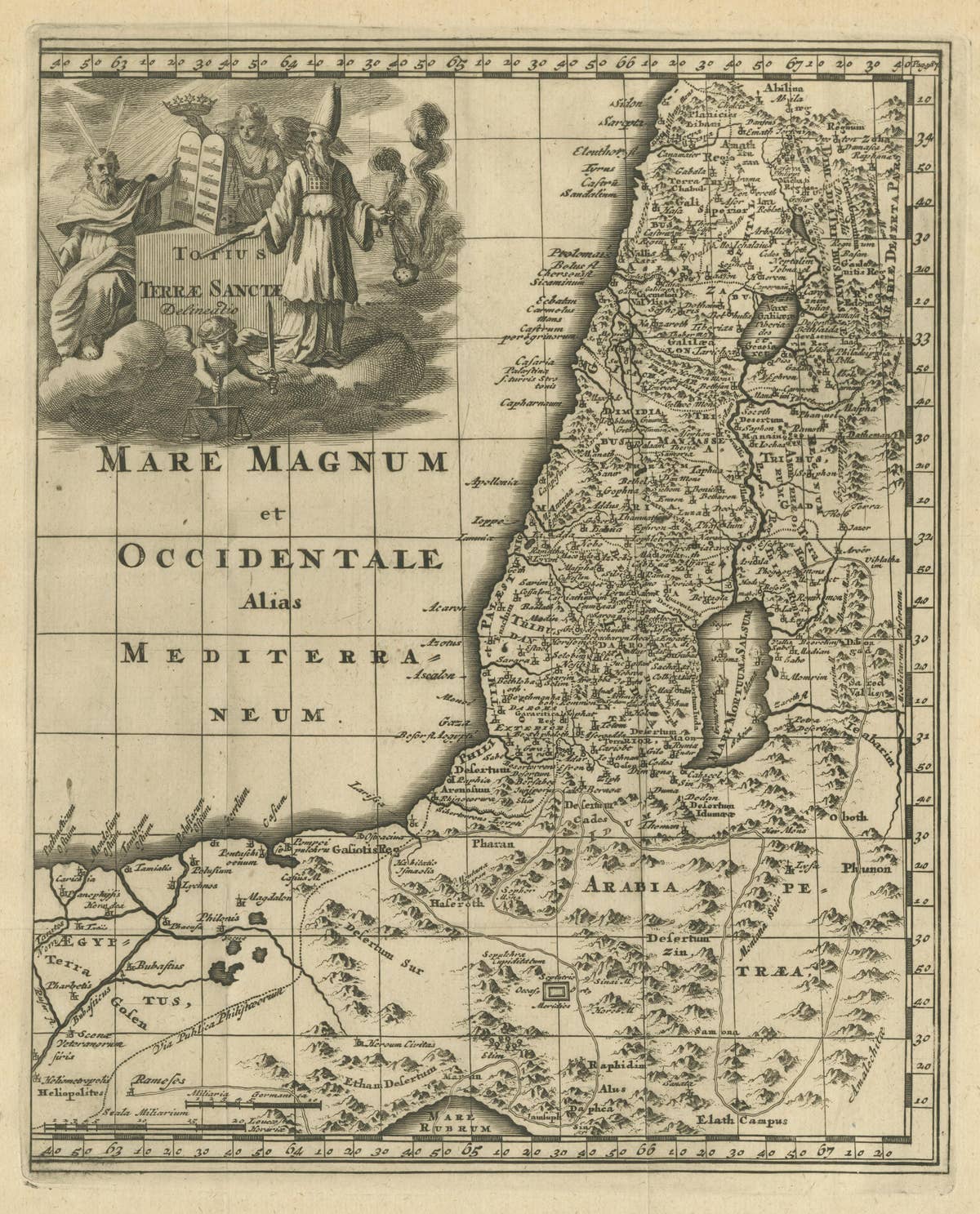 Original Antique Map of the Holy Land with Decorative Cartouche