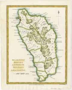 Original Antique Map of the Island of Dominica in the West Indies, 1794