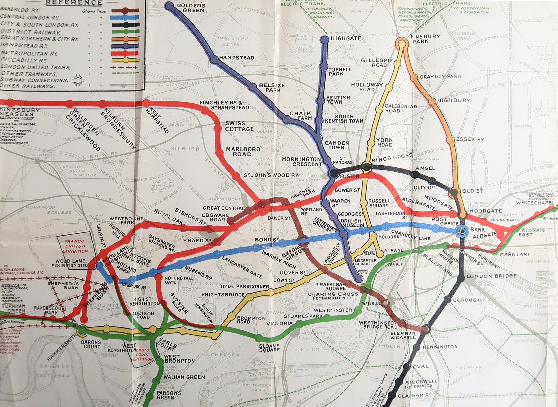 Original Antique Map of The London Underground. 1911 For Sale
