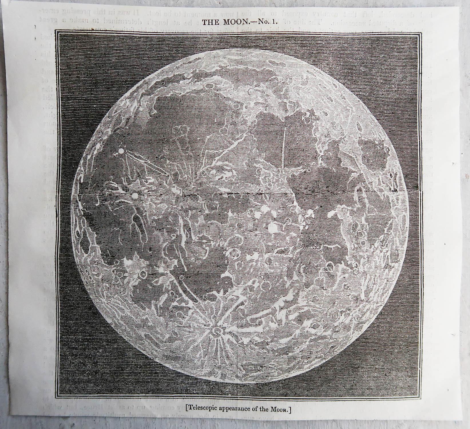 English Original Antique Map of The Moon, 1833