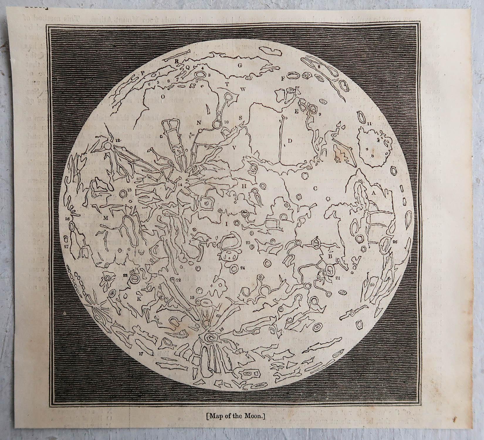 English Original Antique Map of the Moon, 1833