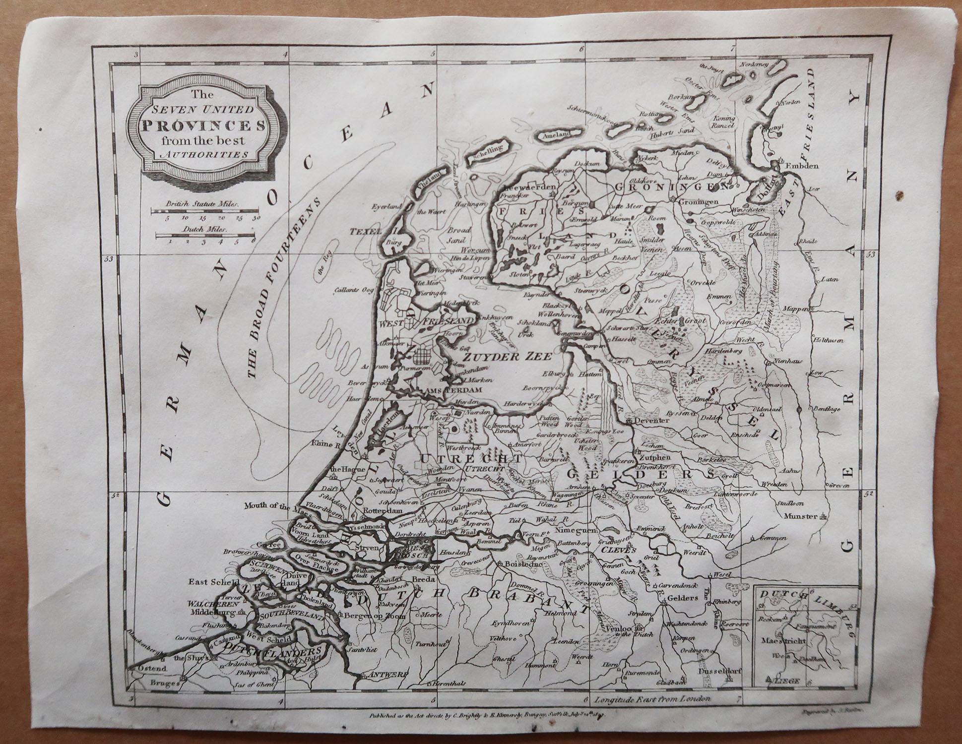 English Original Antique Map of The Netherlands, Engraved by Barlow, Dated 1807 For Sale