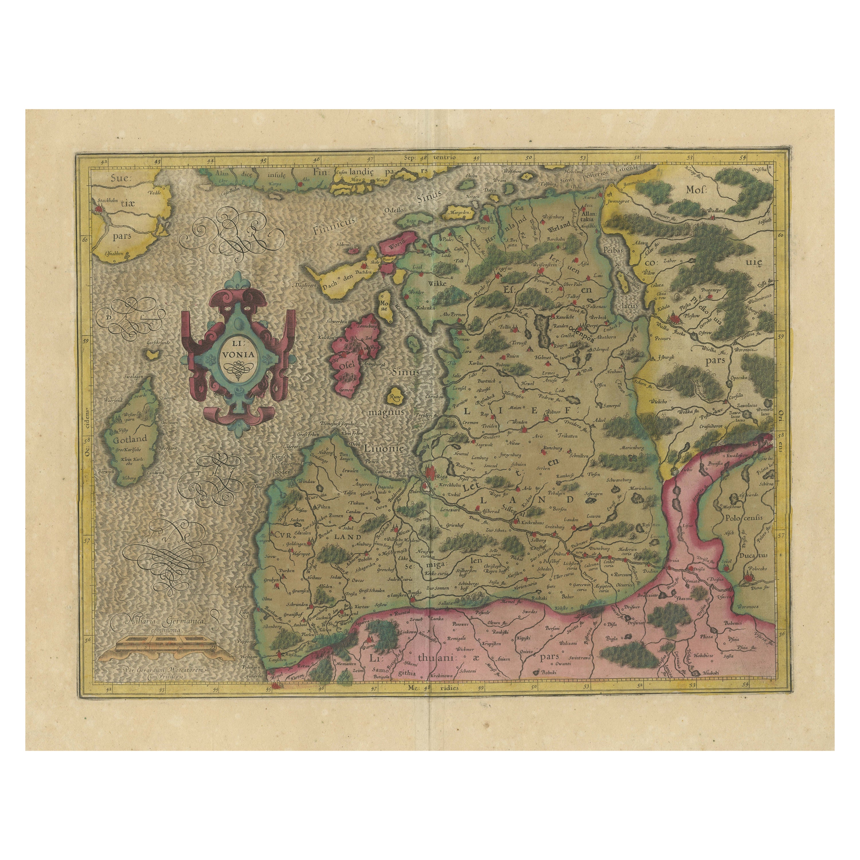Mappa antica originale della regione del Baltico settentrionale in vendita