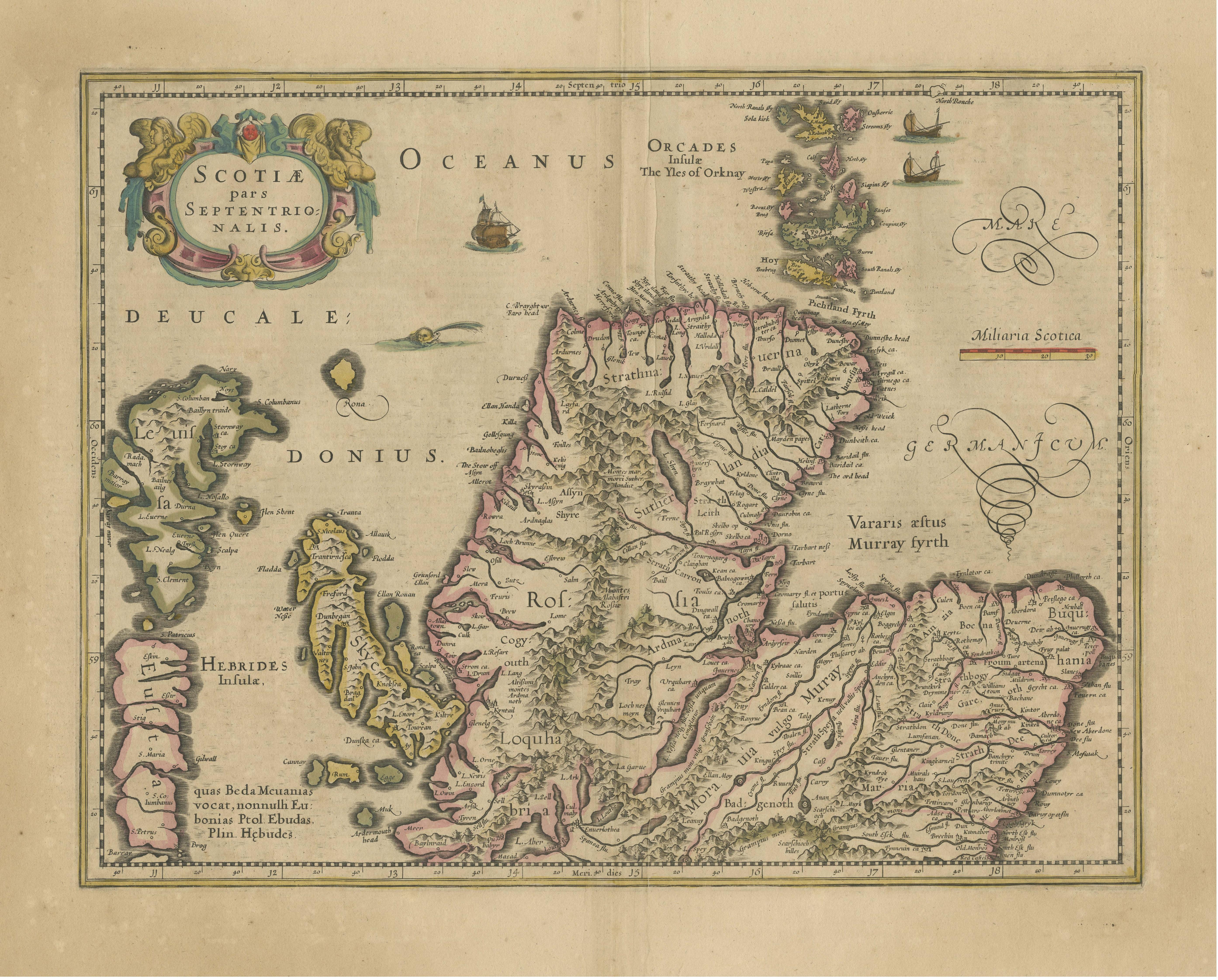 Originale antike Karte des nördlichen Teils von Schottland, um 1640 im Zustand „Relativ gut“ im Angebot in Langweer, NL