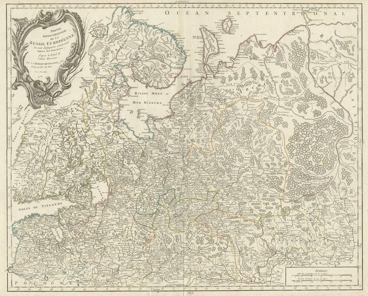 Original Antique Map of the Northwestern Part of Russia in Europe, 1753