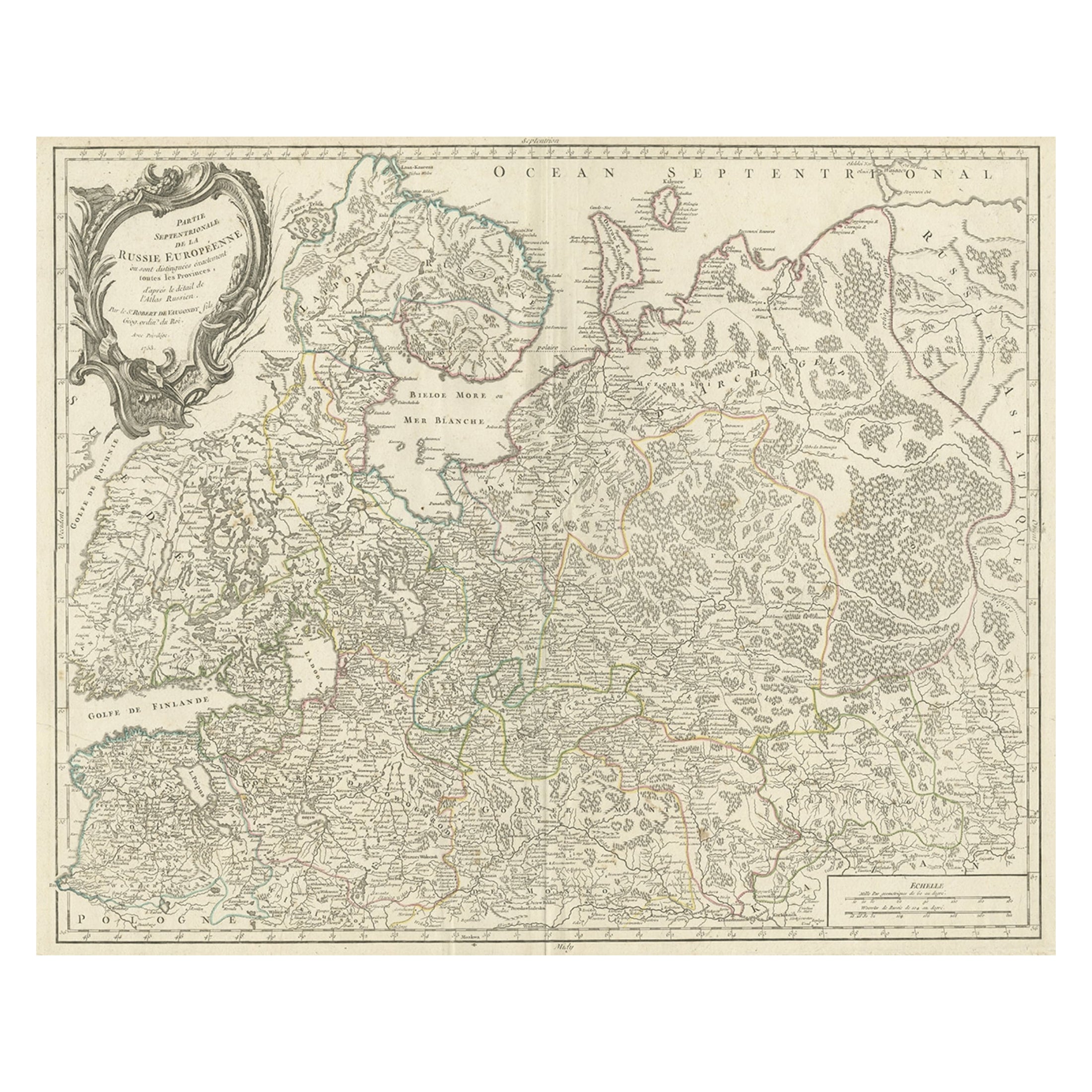 Mapa original antiguo de la parte noroccidental de Rusia en Europa, 1753