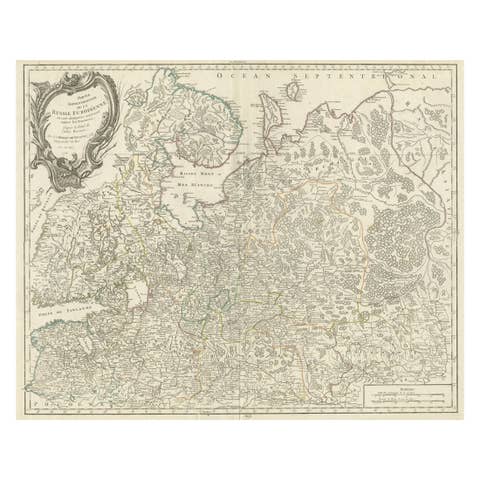Original Antique Map of the Northwestern Part of Russia in Europe, 1753