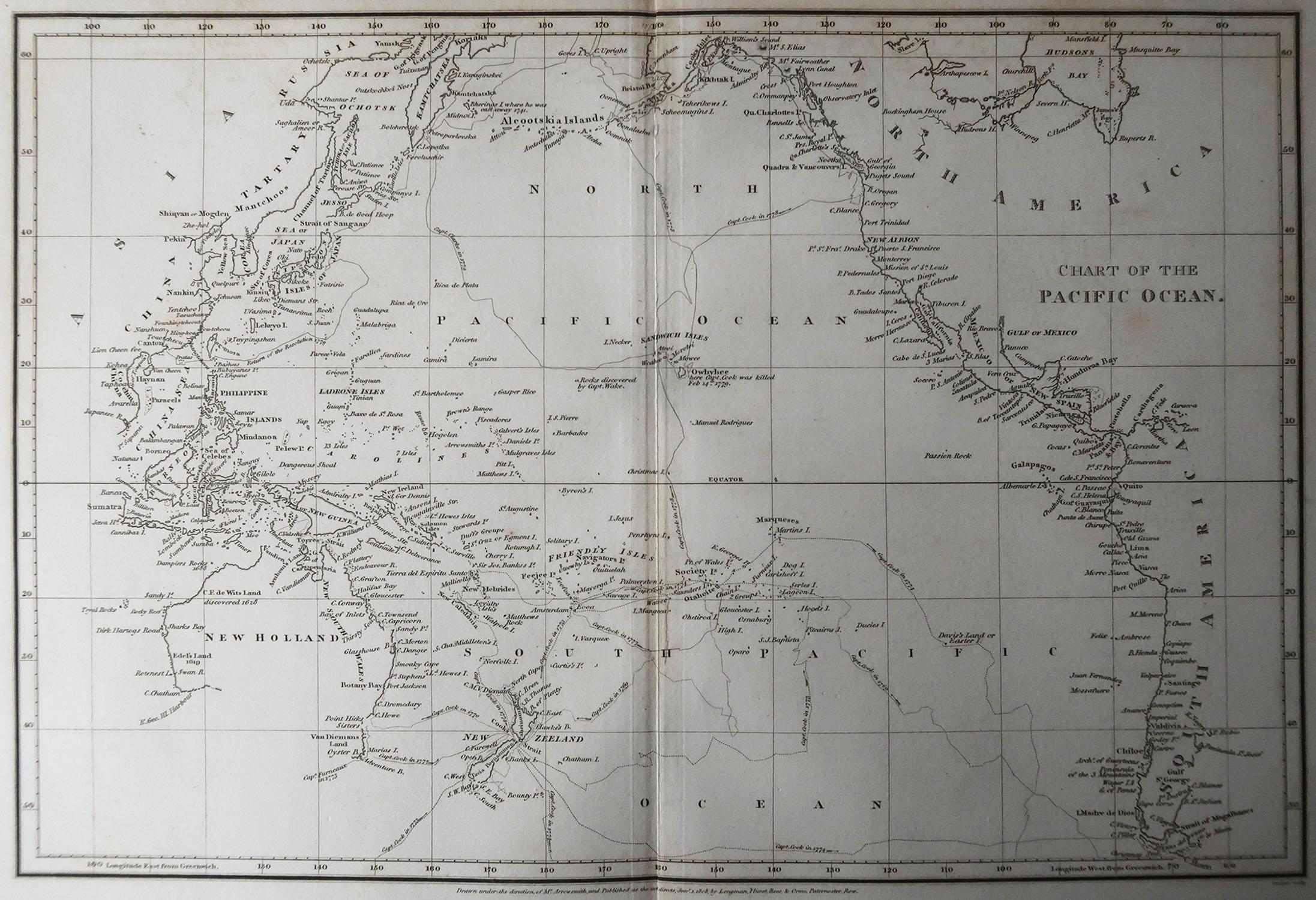 English Original Antique Map of The Pacific / Australia. Arrowsmith. 1820