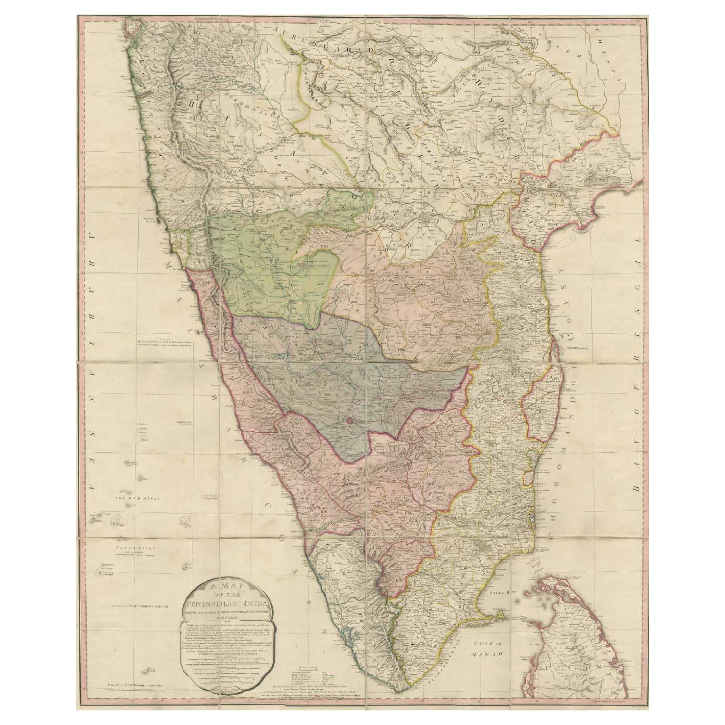 Mapa original antiguo de la Península de la India con parte de Ceilán por Wyld, 1844