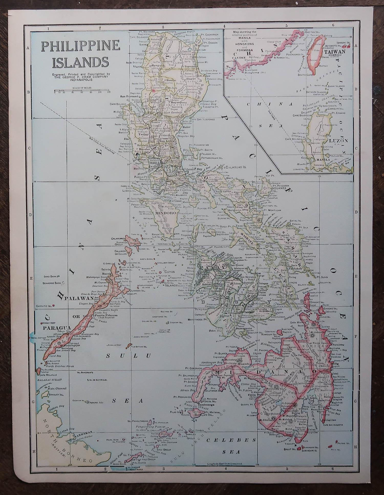 Original Antike Karte der Philippinen. C.1900 (Sonstiges) im Angebot