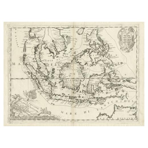 Original Antique Map of the Philippines, Malaysia, Indonesia, Singapore, c.1690