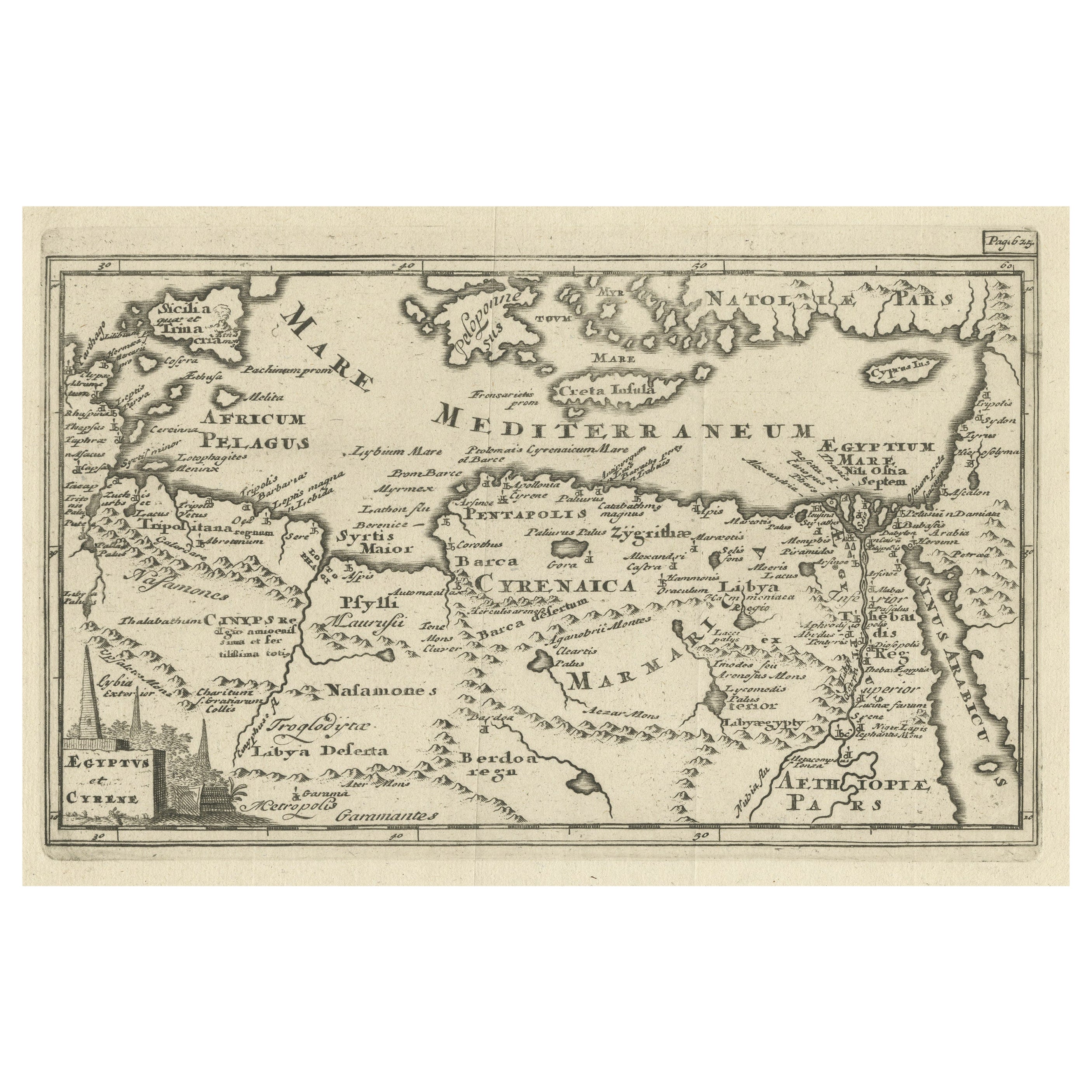 Mapa original antiguo de la región entre el Golfo de Libia y el Mar Rojo