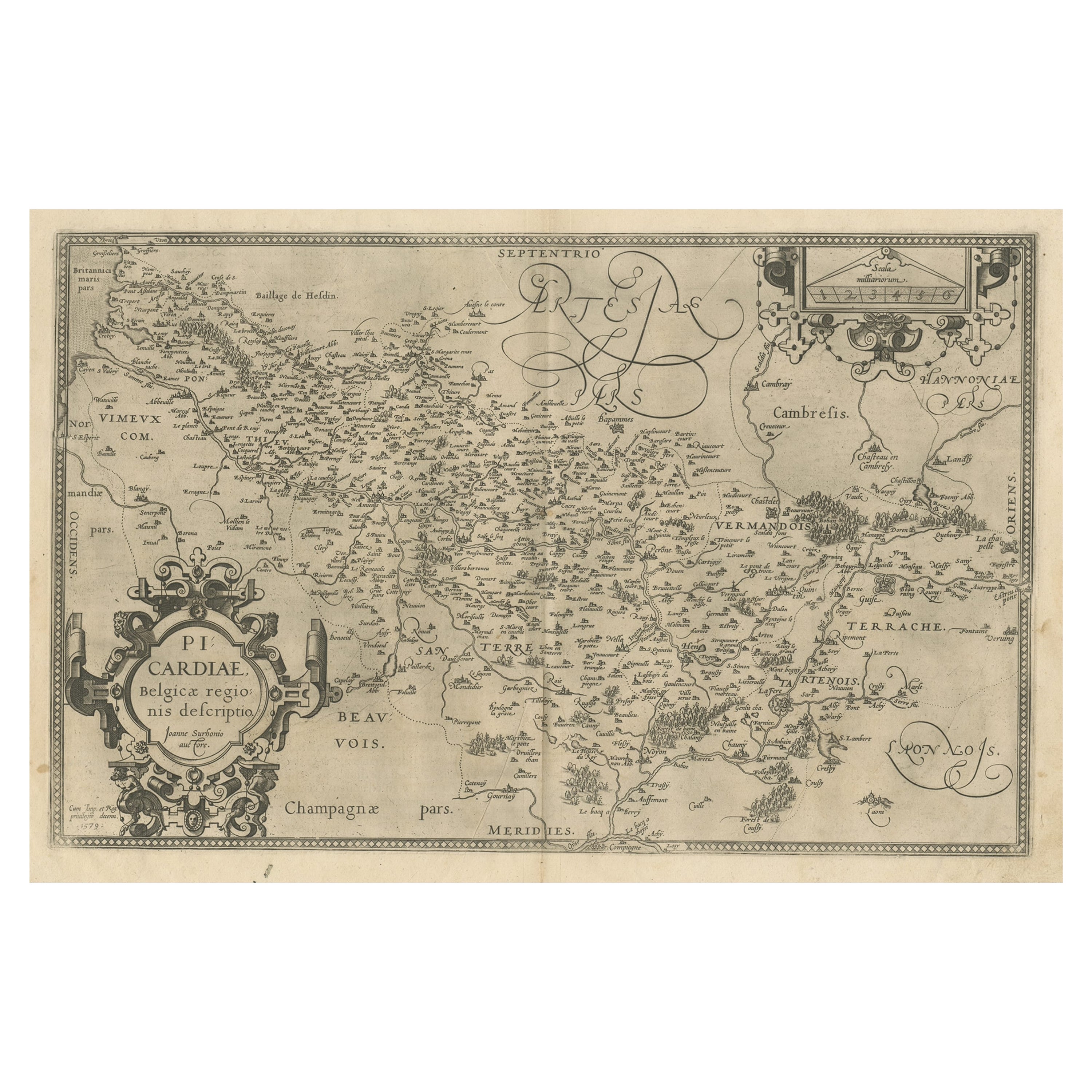 Mappa antica originale della regione della Piccardia, Francia, 1602 ca.