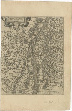 Original Antique Map of the Rhine, South and North of Strasbourg, Germany, 1608
