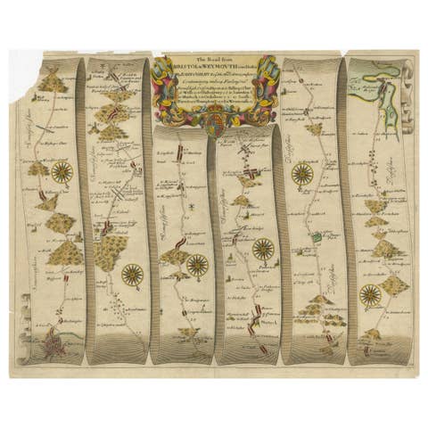 Original Antique Map of the Road from Bristol to Weymouth