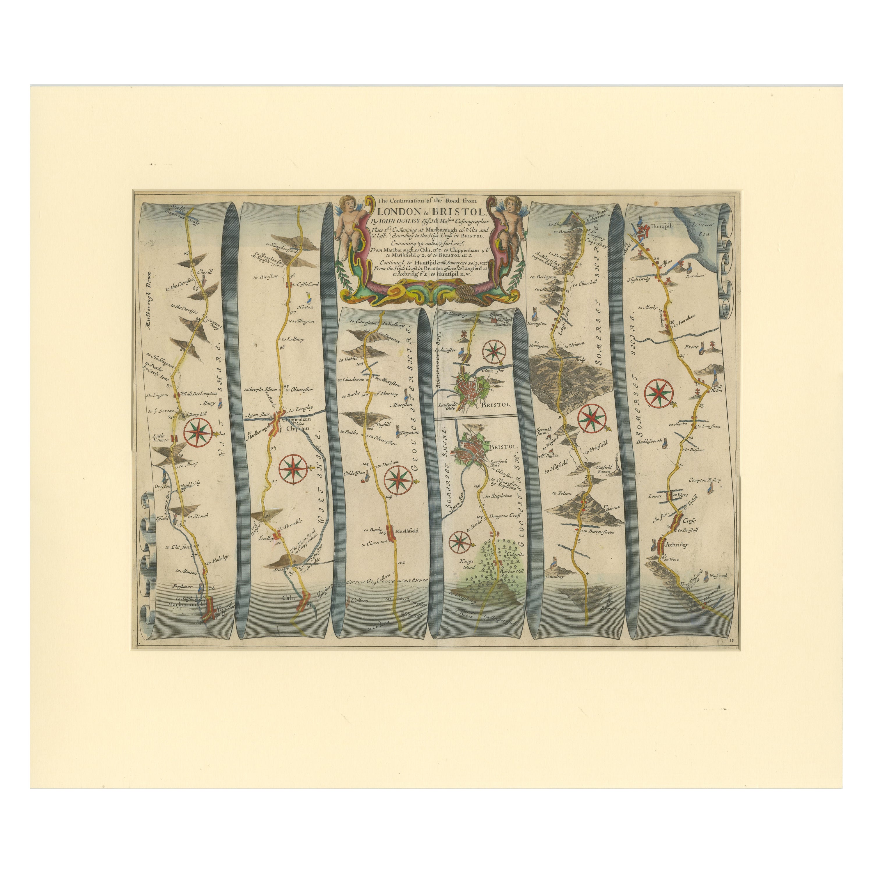 Mapa original antiguo de la carretera de Marlborough a Huntspil