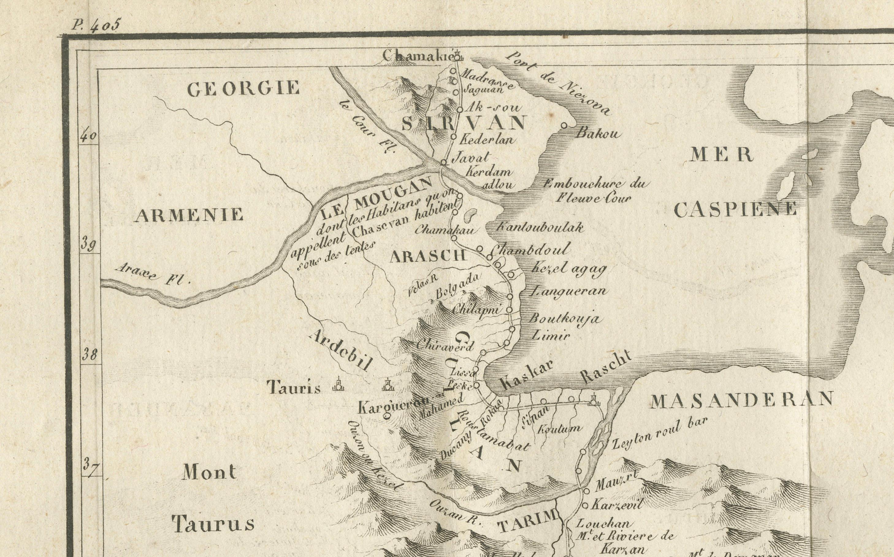 Original Antike Karte der Route von M. Zurabek - Kaspisches Meer nach Isfahan, 1722 (Französisch) im Angebot