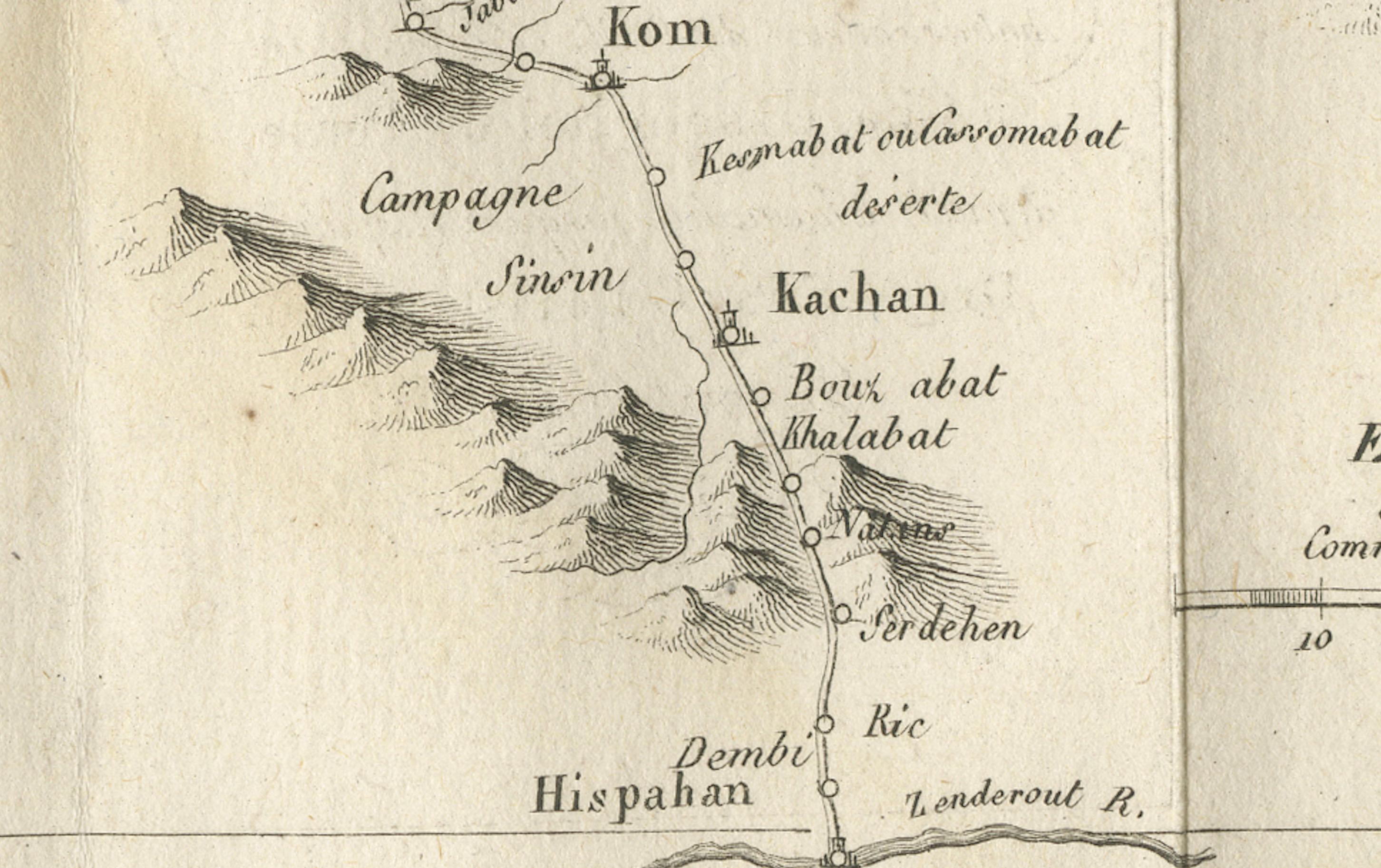 Original Antike Karte der Route von M. Zurabek - Kaspisches Meer nach Isfahan, 1722 (18. Jahrhundert) im Angebot