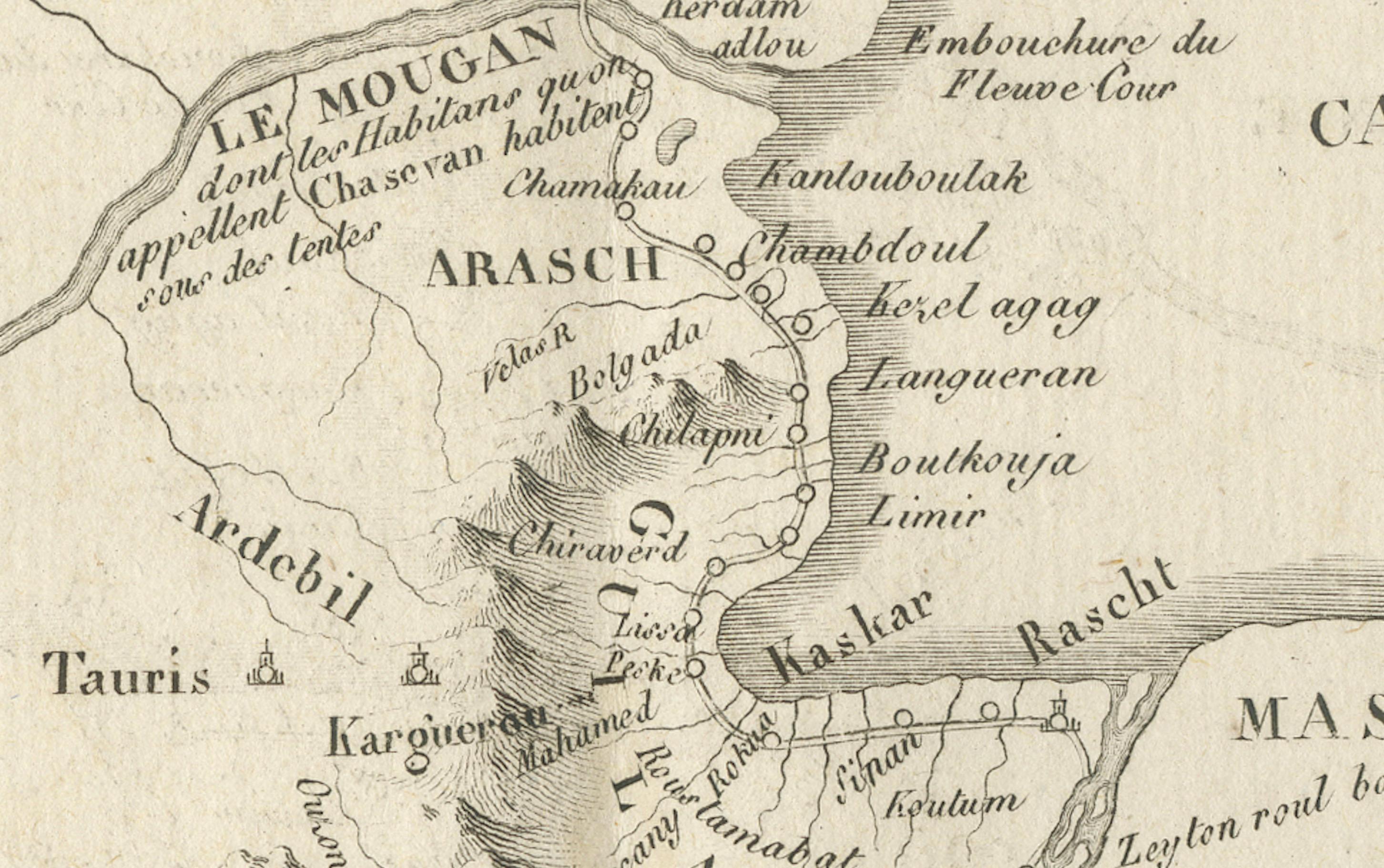 Original Antike Karte der Route von M. Zurabek - Kaspisches Meer nach Isfahan, 1722 im Angebot 1