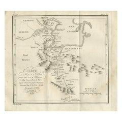 Mappa antica originale della rotta di M. Zurabek - dal Mar Caspio a Isfahan, 1722