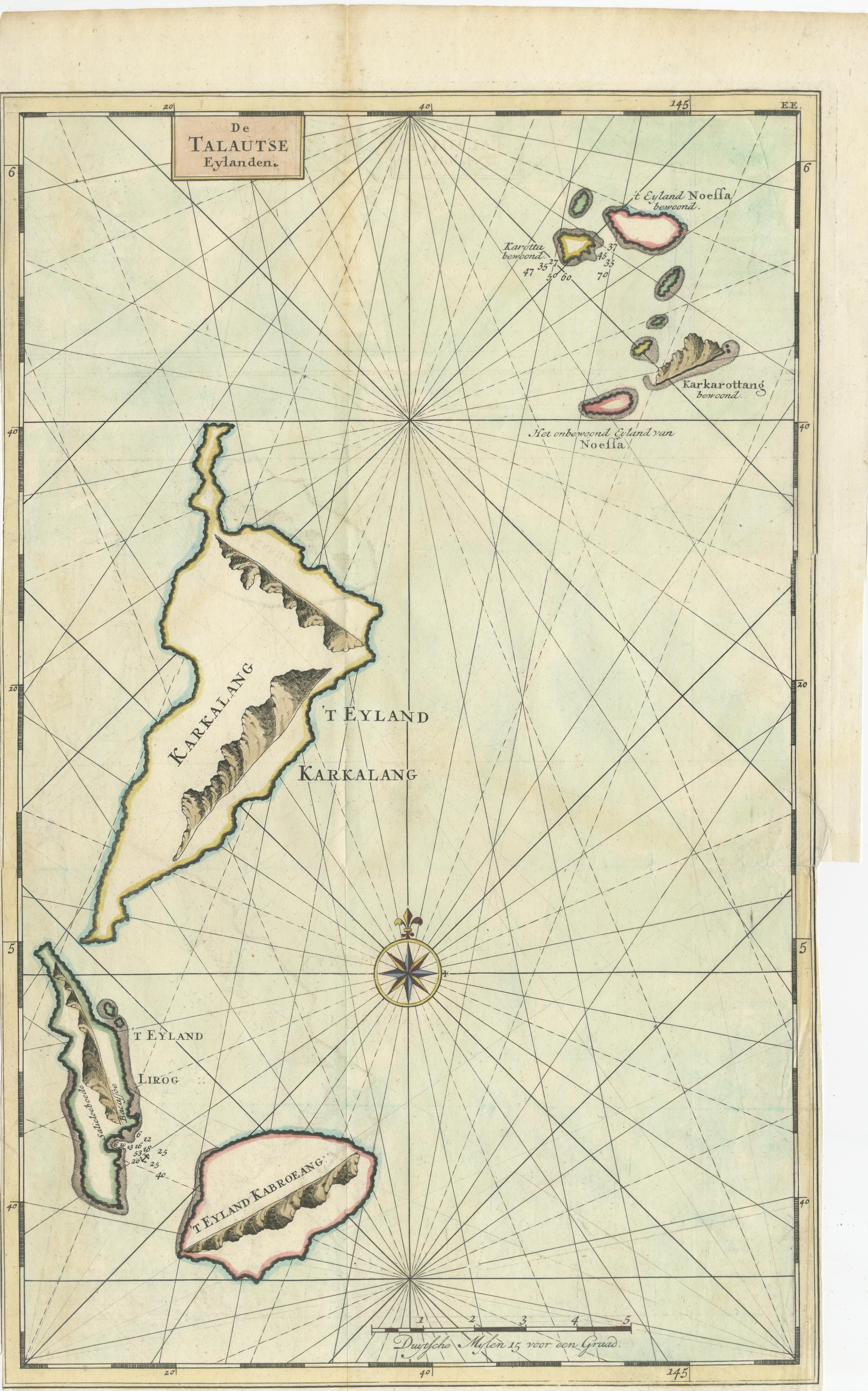 Original Antike Karte der Sangi-Inseln und der Talaud-Inseln, Indonesien (Graviert)