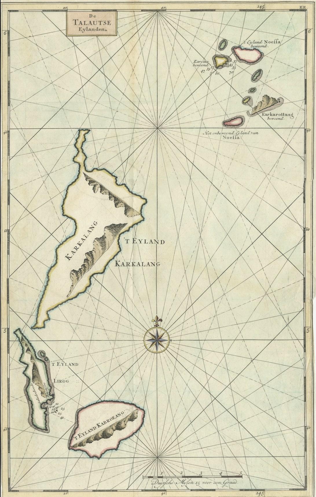Early 18th Century Original Antique Map of the Sangi Islands and of the Talaud Islands, Indonesia