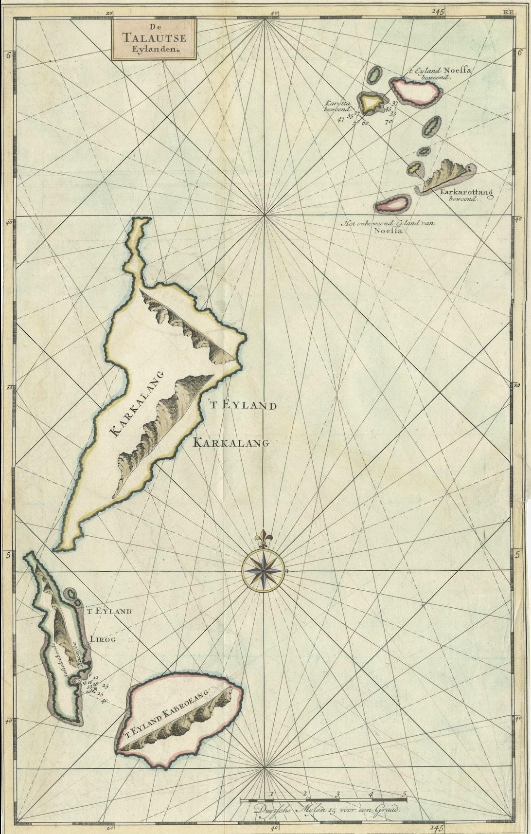 Original Antike Karte der Sangi-Inseln und der Talaud-Inseln, Indonesien (Frühes 18. Jahrhundert)