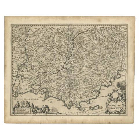 Original Antique Map of the Southern Coast of France by Janssonius, 1657