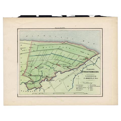 Original Antique Map of the Township of Uithuizermeeden, the Netherlands, 1862