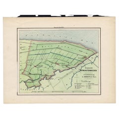 Original Antique Map of the Township of Uithuizermeeden, the Netherlands, 1862