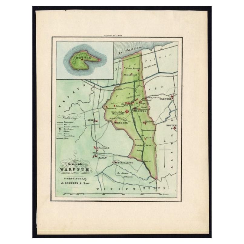 Original Antique Map of the township of Warffum in The Netherlands, 1862 For Sale