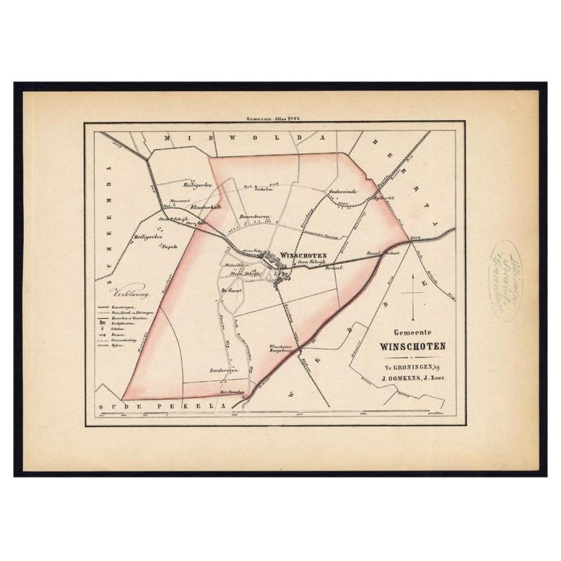 Carte ancienne de la ville de Winschoten aux Pays-Bas, 1862